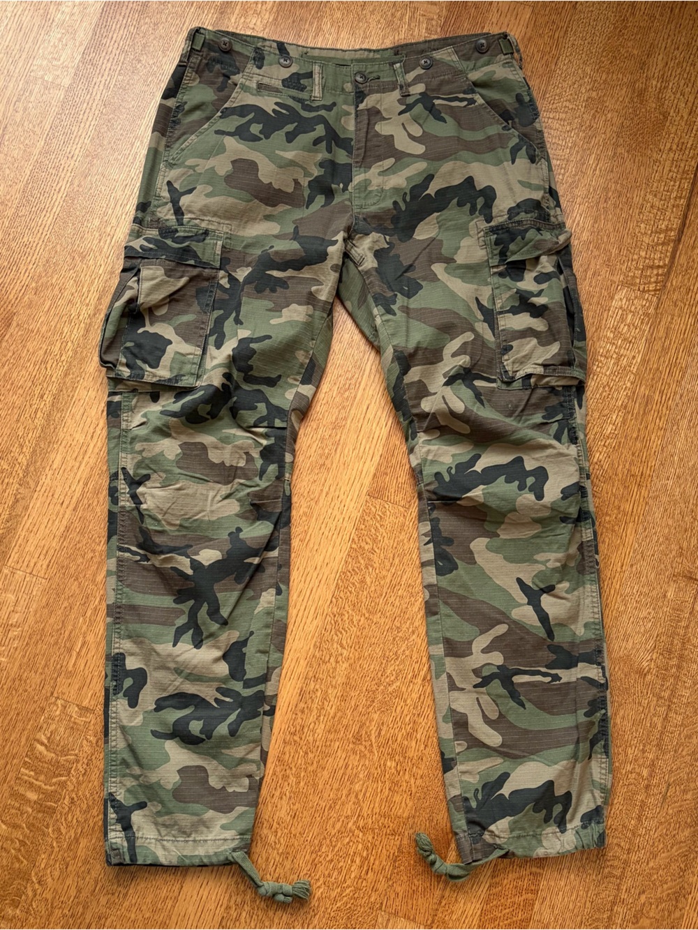 MNML Camo Cargo Pants Mens Size 34 (36) Woodland Camo Ripstop Streetwear Utility